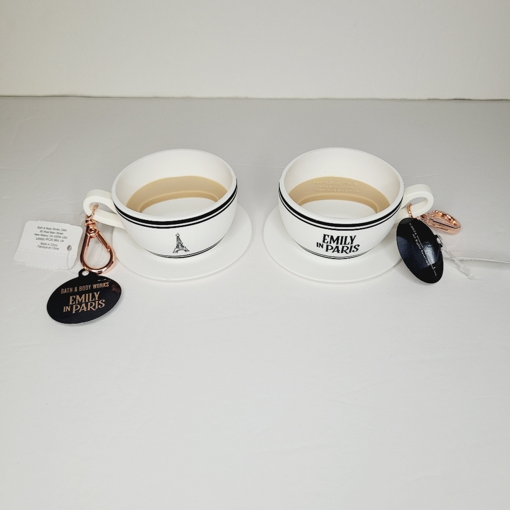 2 Bath & Body Works Emily in Paris Latte Cup & Saucer PocketBac Holder Fancy